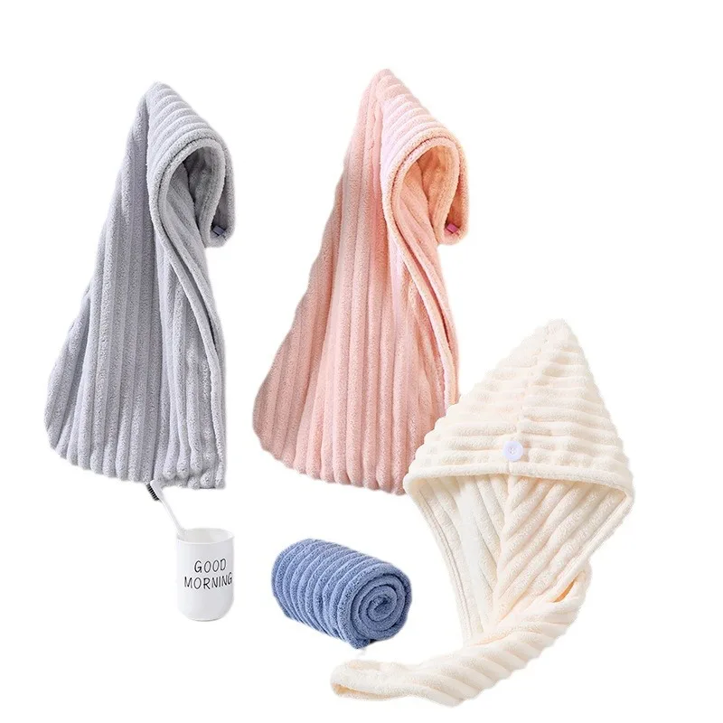 Coral Fleece Adjustable Hair Drying Cap, Soft Skin-Friendly Reusable Anti-Frizz Hair Towel Wrap for Hotel Spa Home Bathroom