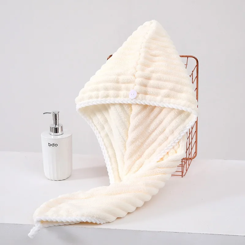 Coral Fleece Adjustable Hair Drying Cap, Soft Skin-Friendly Reusable Anti-Frizz Hair Towel Wrap for Hotel Spa Home Bathroom