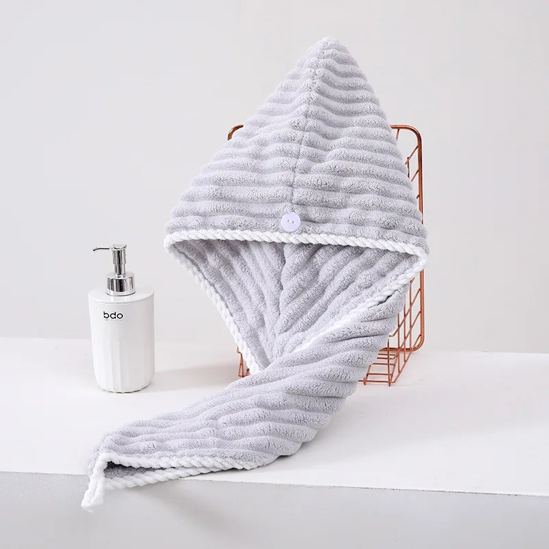 Coral Fleece Adjustable Hair Drying Cap, Soft Skin-Friendly Reusable Anti-Frizz Hair Towel Wrap for Hotel Spa Home Bathroom
