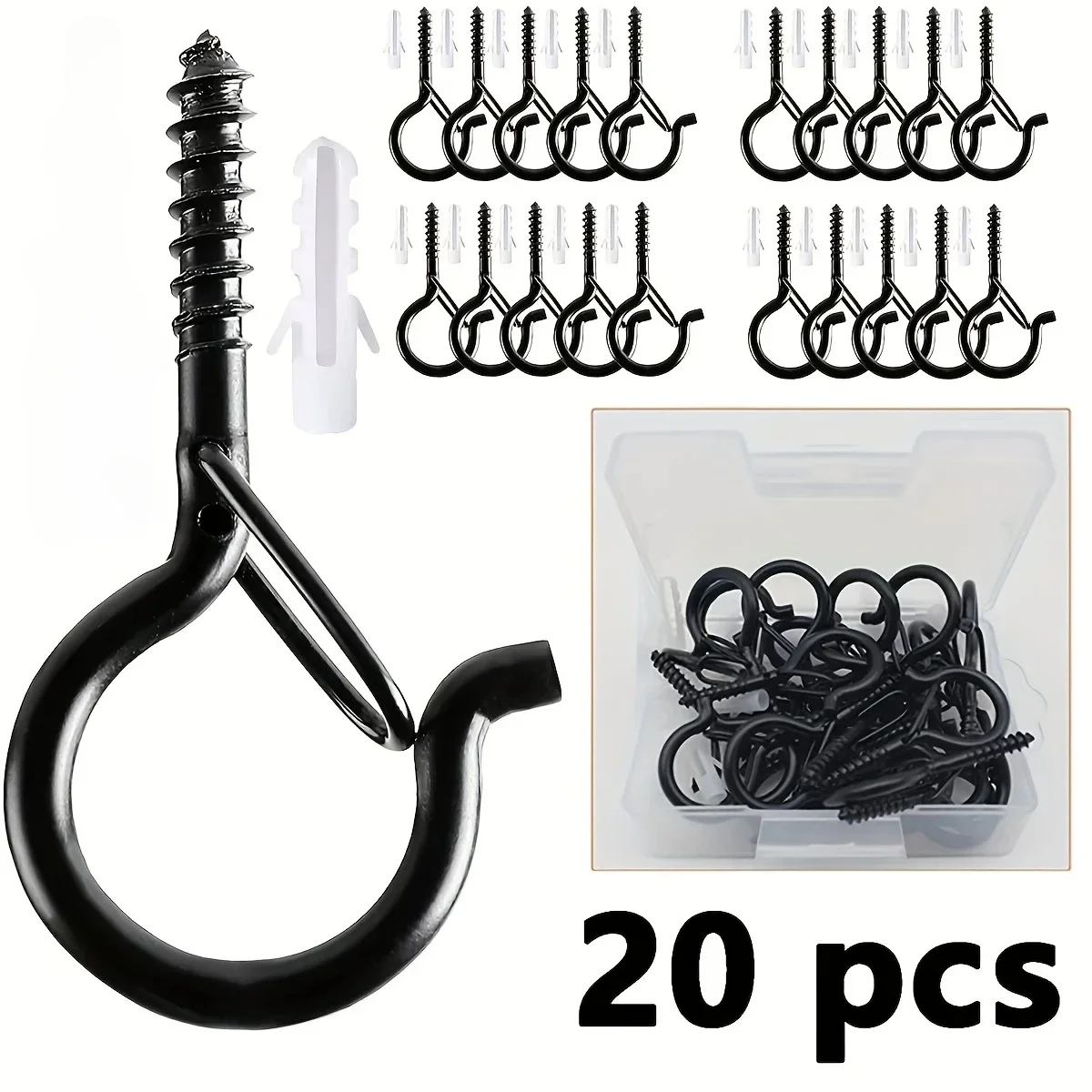 6-21PCS Hanger Hooks with Safety Buckle Windproof Screw Hooks Hanging Outdoor String Lights,Ceiling Hook Plants Christmas Lights