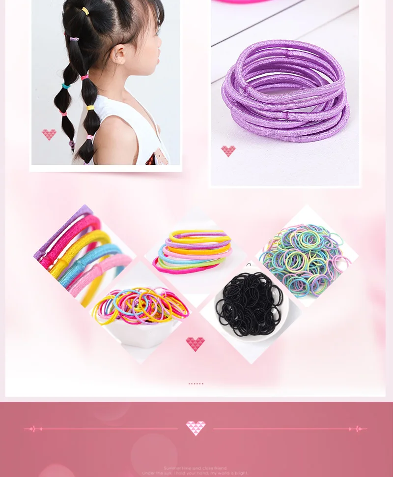 100pcs/lot 3CM Hair Accessories Girls Rubber bands Scrunchy Elastic Hair Bands kids baby Headband decorations ties Gum for hair