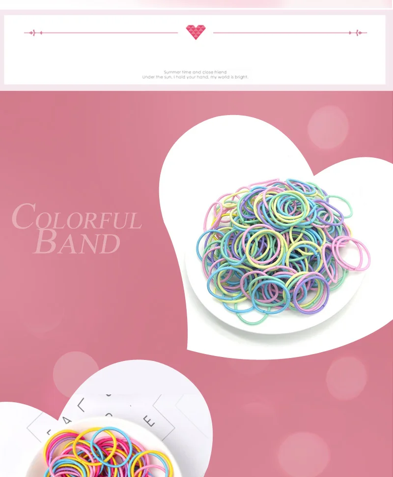 100pcs/lot 3CM Hair Accessories Girls Rubber bands Scrunchy Elastic Hair Bands kids baby Headband decorations ties Gum for hair