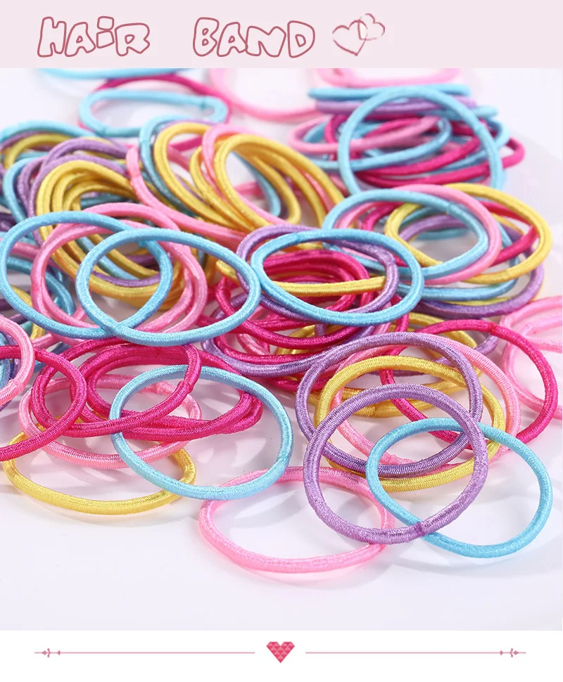 100pcs/lot 3CM Hair Accessories Girls Rubber bands Scrunchy Elastic Hair Bands kids baby Headband decorations ties Gum for hair