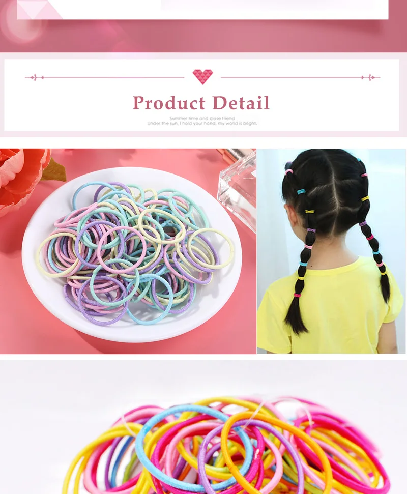 100pcs/lot 3CM Hair Accessories Girls Rubber bands Scrunchy Elastic Hair Bands kids baby Headband decorations ties Gum for hair