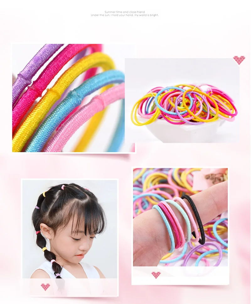 100pcs/lot 3CM Hair Accessories Girls Rubber bands Scrunchy Elastic Hair Bands kids baby Headband decorations ties Gum for hair