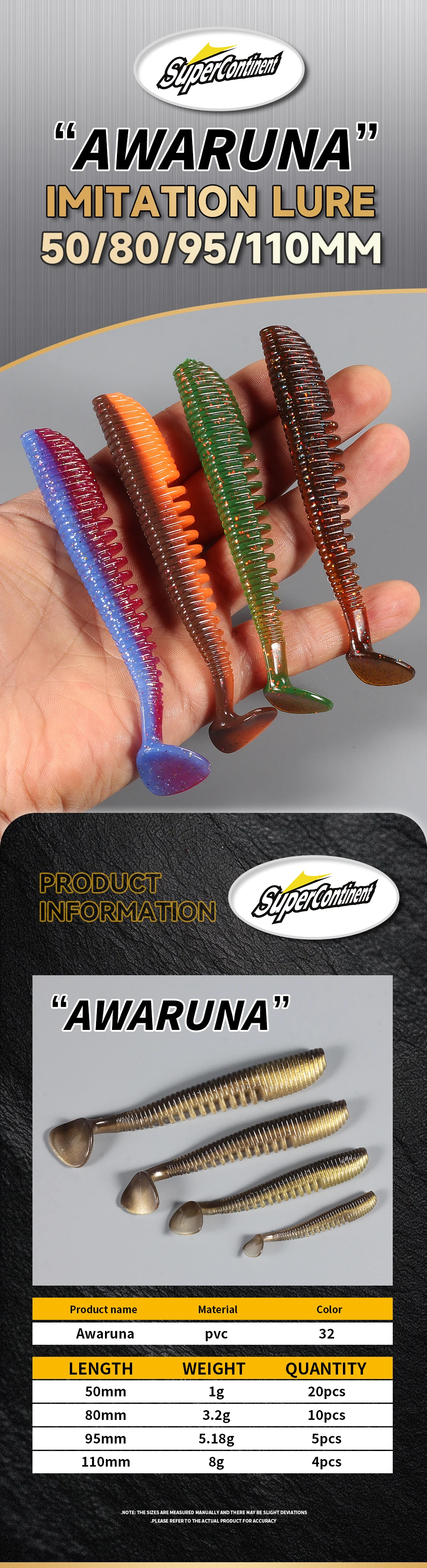 2019 Supercontinent 50mm 80mm 95mm 110mm Fishing Lures Soft Lure Artificial Bait Predator Tackle for Pike and Pike