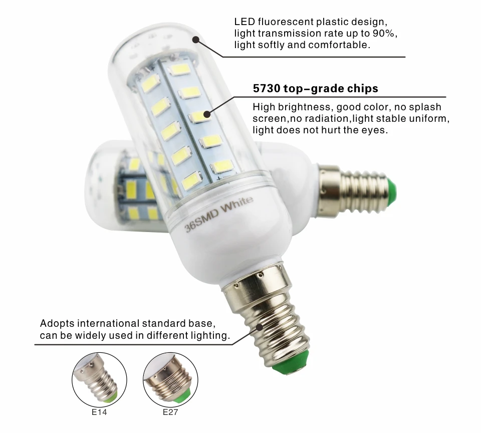 E27 E14 LED Corn Bulb 24 36 48 56 69 72 LEDs SMD 5730 220V Lampada LED Lamp Chandelier Candle LED Light Bulb