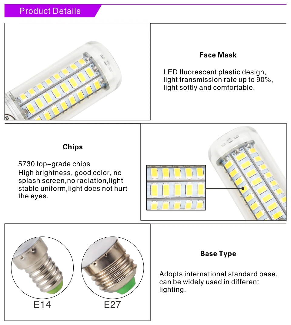 E27 E14 LED Corn Bulb 24 36 48 56 69 72 LEDs SMD 5730 220V Lampada LED Lamp Chandelier Candle LED Light Bulb