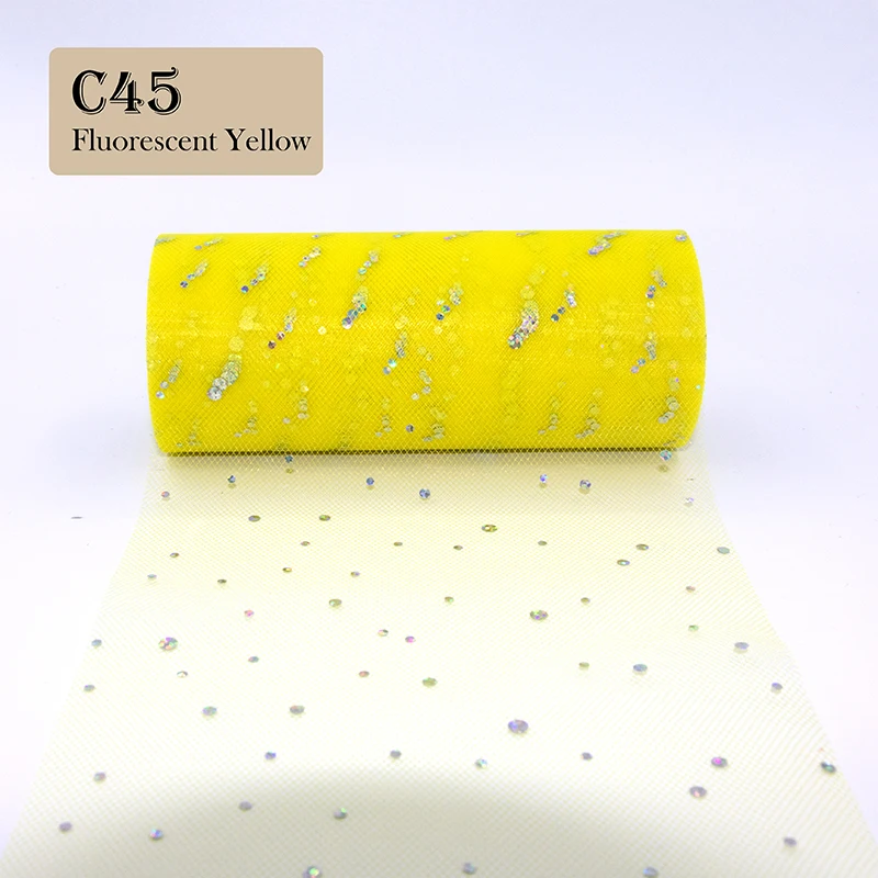 Glitter Sequin Tulle Roll 10 Yards 15cm Organza Laser Crafts Tutu Fabric Wedding Decoration White Tulle Birthday Party Supplies
