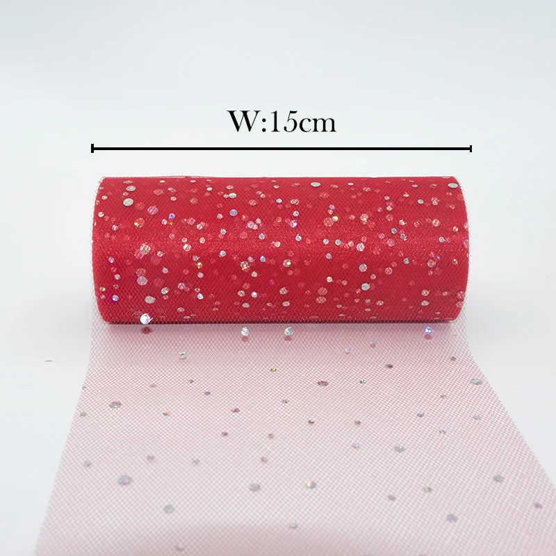 Glitter Sequin Tulle Roll 10 Yards 15cm Organza Laser Crafts Tutu Fabric Wedding Decoration White Tulle Birthday Party Supplies