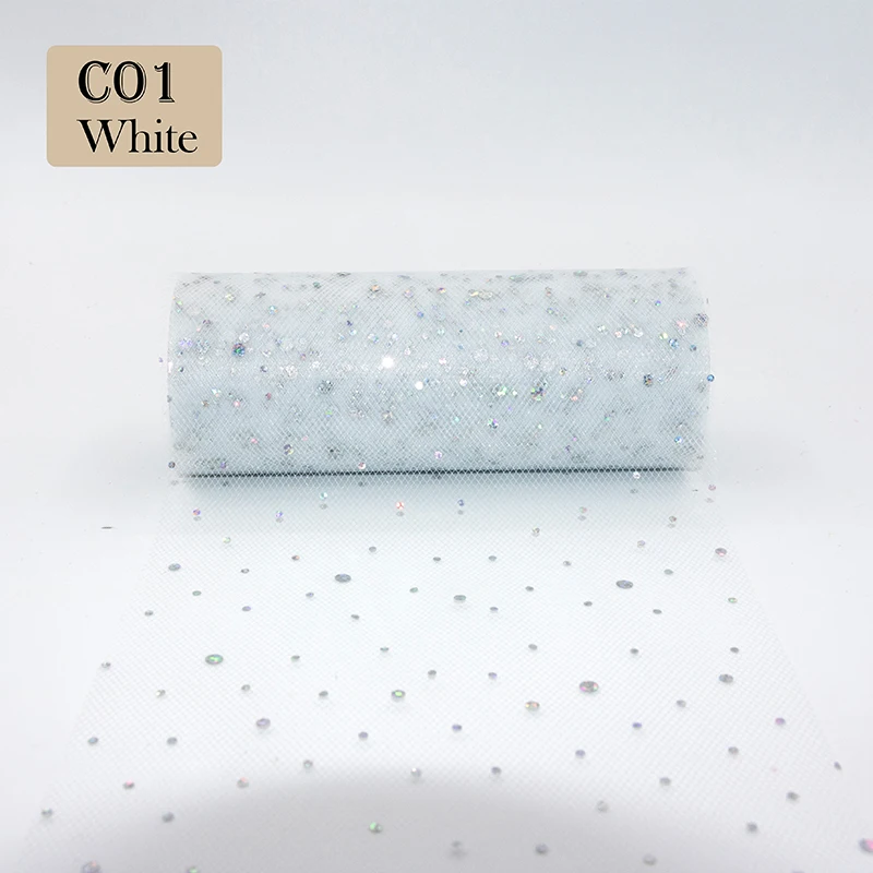 Glitter Sequin Tulle Roll 10 Yards 15cm Organza Laser Crafts Tutu Fabric Wedding Decoration White Tulle Birthday Party Supplies