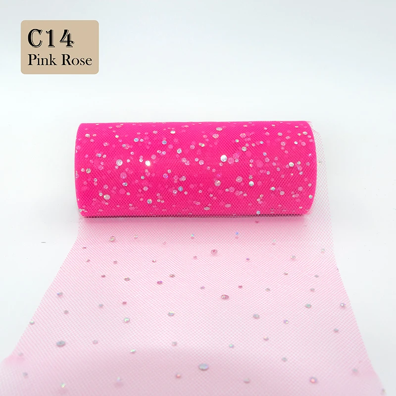 Glitter Sequin Tulle Roll 10 Yards 15cm Organza Laser Crafts Tutu Fabric Wedding Decoration White Tulle Birthday Party Supplies
