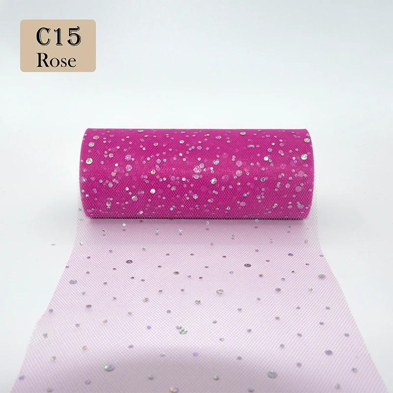 Glitter Sequin Tulle Roll 10 Yards 15cm Organza Laser Crafts Tutu Fabric Wedding Decoration White Tulle Birthday Party Supplies