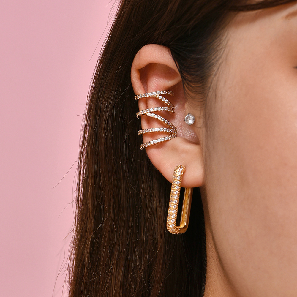 2024 New Arrival Multicolor CZ Crystal Ear Cuff Stackable C Shaped Ear Clips No Pierced Cartilage Earring for Women Earcuffs