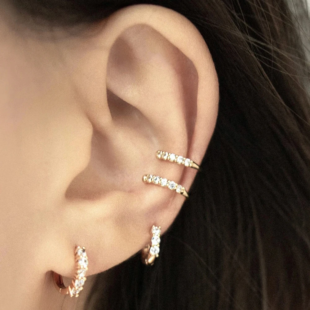2024 New Arrival Multicolor CZ Crystal Ear Cuff Stackable C Shaped Ear Clips No Pierced Cartilage Earring for Women Earcuffs