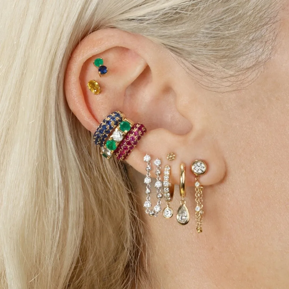 2024 New Arrival Multicolor CZ Crystal Ear Cuff Stackable C Shaped Ear Clips No Pierced Cartilage Earring for Women Earcuffs