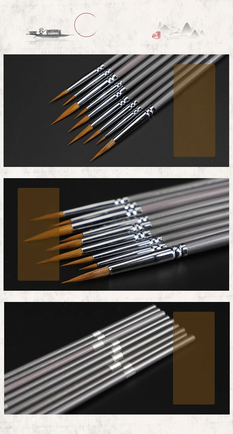 3/4/5/9 Pcs Mixed Hair Line Book Brush Painting Watercolor Gouache Oil Paint Hook Line Pen Durable Thin Silver Birch Pen Rod Art