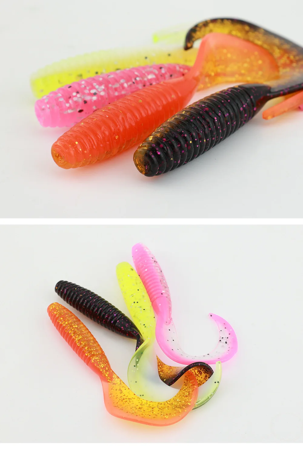 10pcs/lot Two Color Spiral Soft Bait 65mm/2.4g Shrimp Flavor Artificial Jig Wobblers Silicone Swimbait Carp Bass Fishing Tackle
