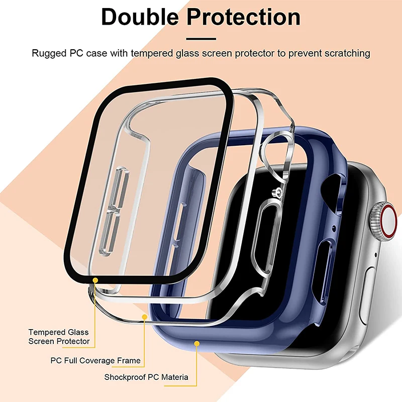 Case For Apple Watch Band 44mm 40mm 42mm 38mm 40 44mm 9 8 7 6 SE 5 4 3 Screen Protector PC Bumper iWatch 45mm 41mm Ultra 2 49mm