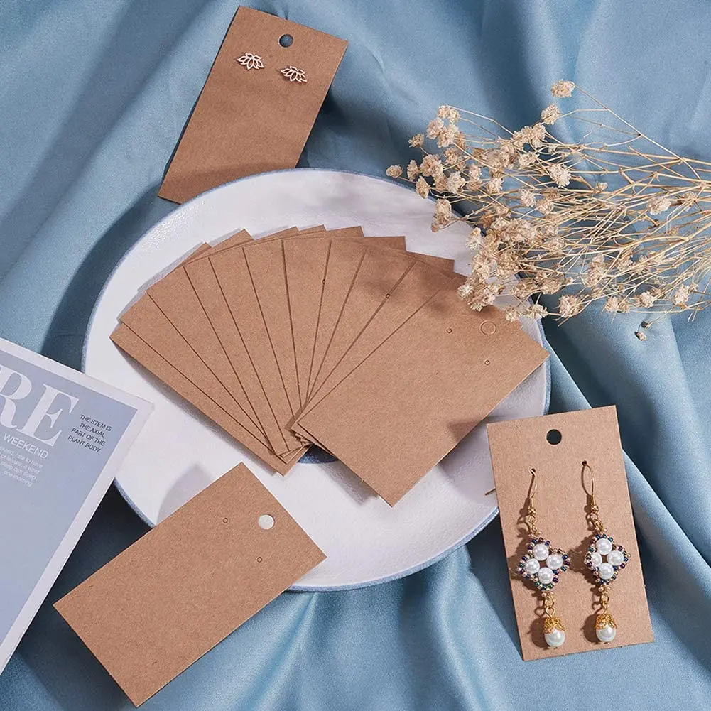 50pcs 5x9cm Kraft Paper Card with Self-Adhesive Bags Blank Cardboard Holder Tags for Long Drop Earring Jewelry Display Packaging