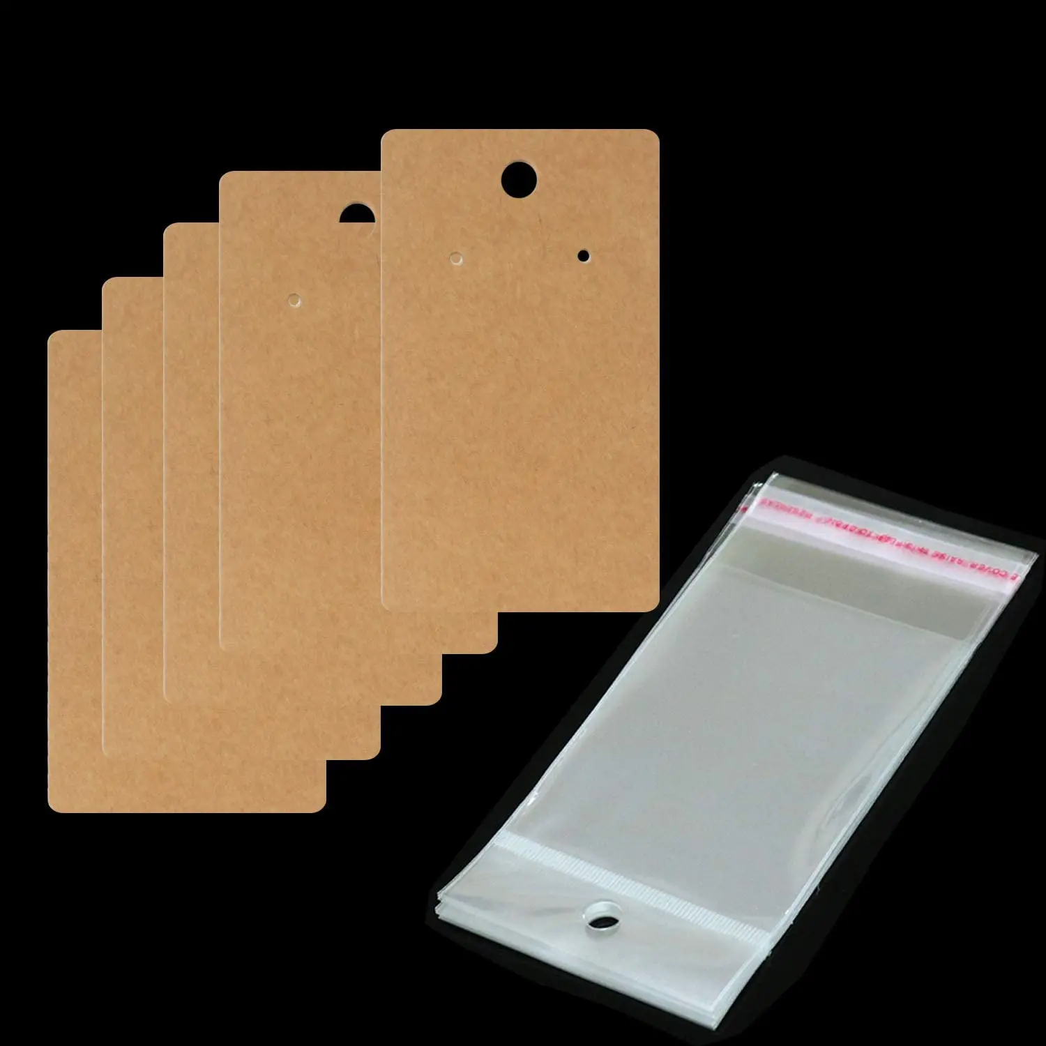 50pcs 5x9cm Kraft Paper Card with Self-Adhesive Bags Blank Cardboard Holder Tags for Long Drop Earring Jewelry Display Packaging