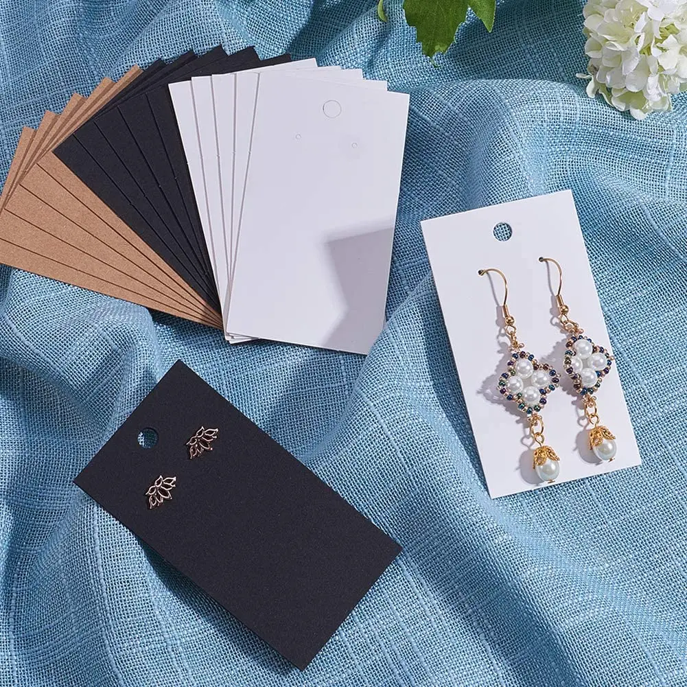 50pcs 5x9cm Kraft Paper Card with Self-Adhesive Bags Blank Cardboard Holder Tags for Long Drop Earring Jewelry Display Packaging