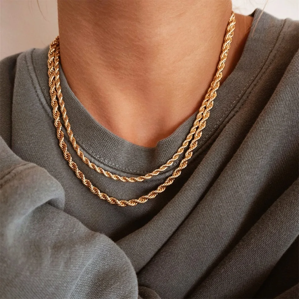 SUNIBI Stainless Steel Chain Necklace for Women Gold Color Thin Choker Bead Chain Necklace Jewelry Wholesale Dropshipping