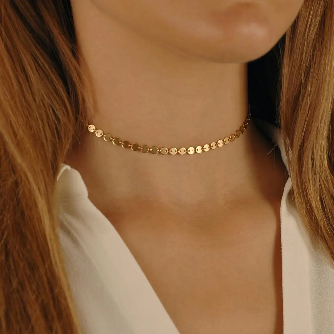 SUNIBI Stainless Steel Chain Necklace for Women Gold Color Thin Choker Bead Chain Necklace Jewelry Wholesale Dropshipping