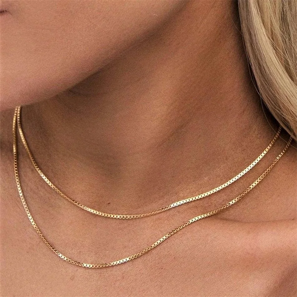 SUNIBI Stainless Steel Chain Necklace for Women Gold Color Thin Choker Bead Chain Necklace Jewelry Wholesale Dropshipping