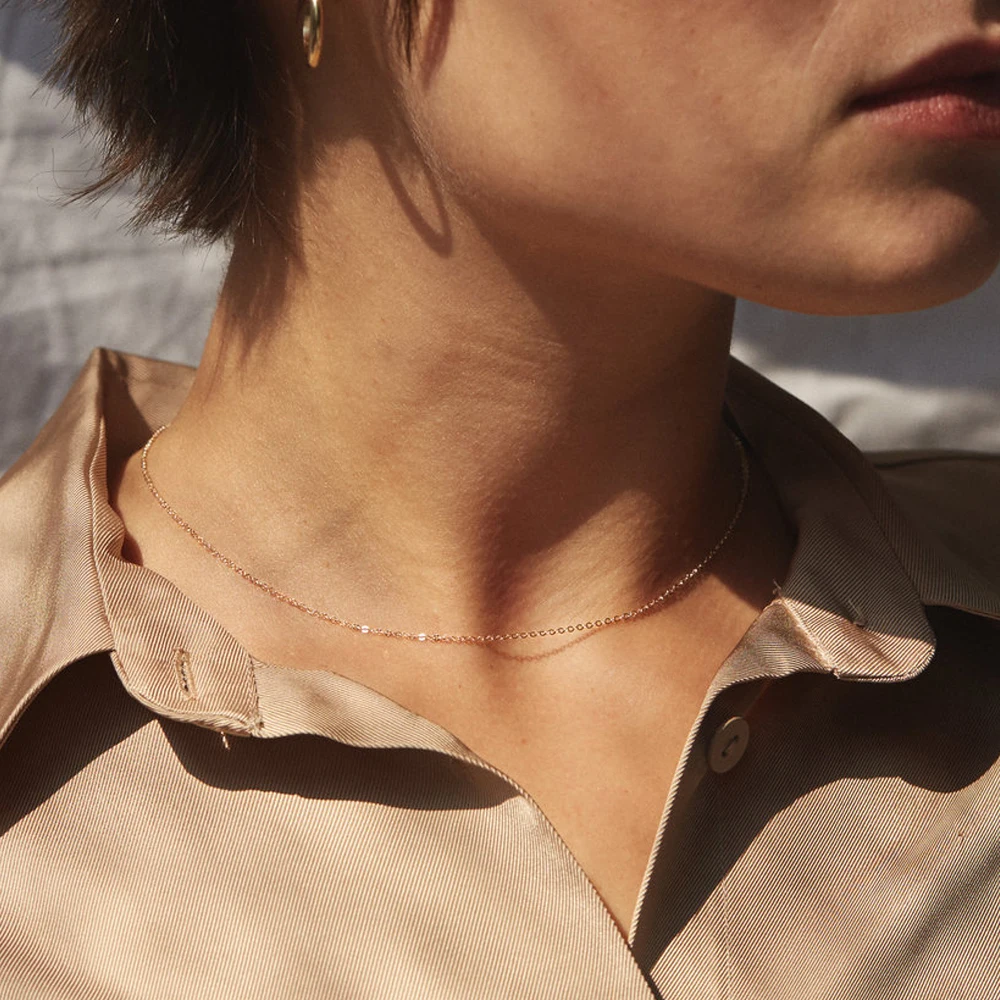 SUNIBI Stainless Steel Chain Necklace for Women Gold Color Thin Choker Bead Chain Necklace Jewelry Wholesale Dropshipping
