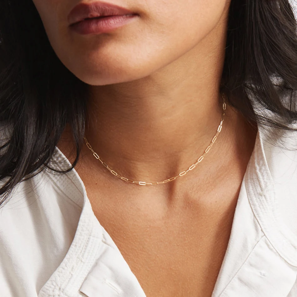 SUNIBI Stainless Steel Chain Necklace for Women Gold Color Thin Choker Bead Chain Necklace Jewelry Wholesale Dropshipping