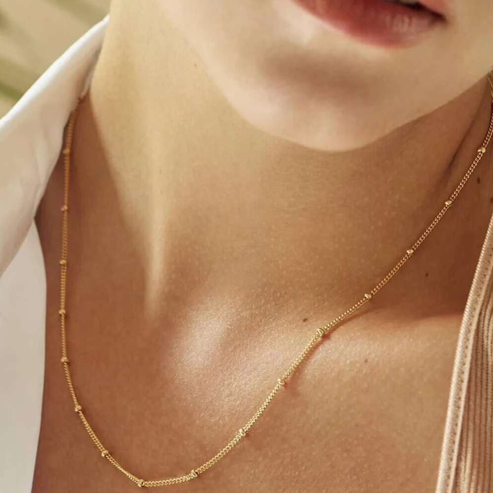 SUNIBI Stainless Steel Chain Necklace for Women Gold Color Thin Choker Bead Chain Necklace Jewelry Wholesale Dropshipping