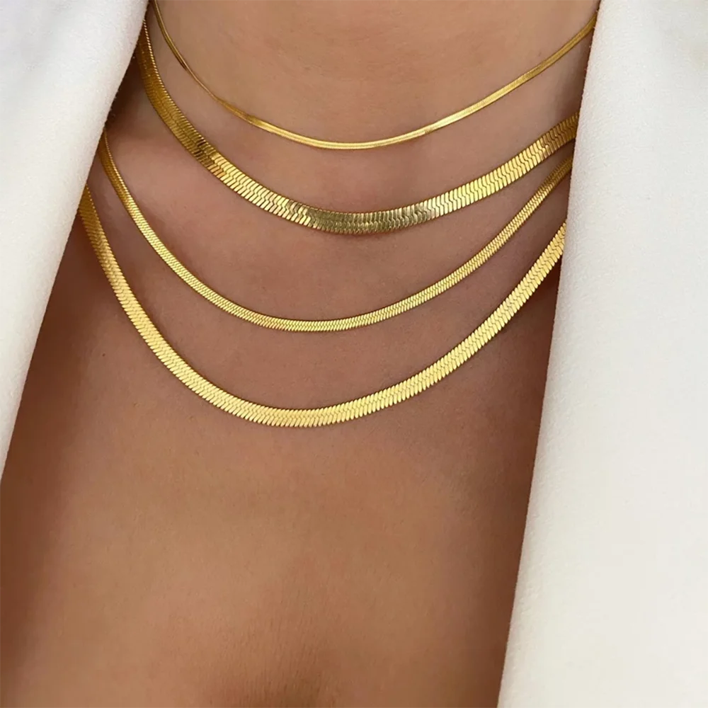SUNIBI Stainless Steel Chain Necklace for Women Gold Color Thin Choker Bead Chain Necklace Jewelry Wholesale Dropshipping