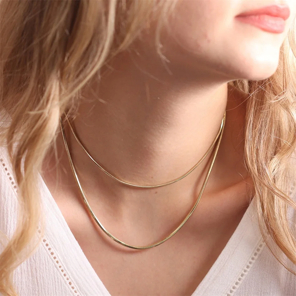 SUNIBI Stainless Steel Chain Necklace for Women Gold Color Thin Choker Bead Chain Necklace Jewelry Wholesale Dropshipping