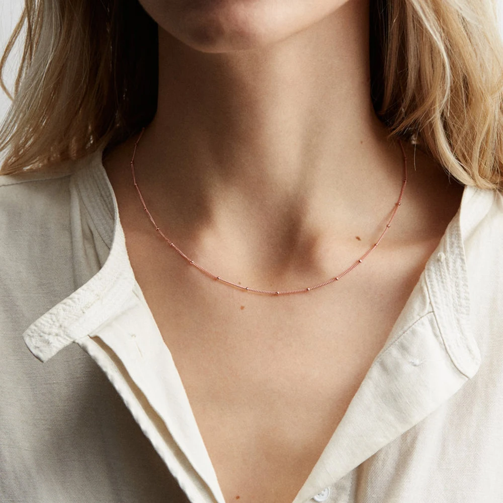 SUNIBI Stainless Steel Chain Necklace for Women Gold Color Thin Choker Bead Chain Necklace Jewelry Wholesale Dropshipping