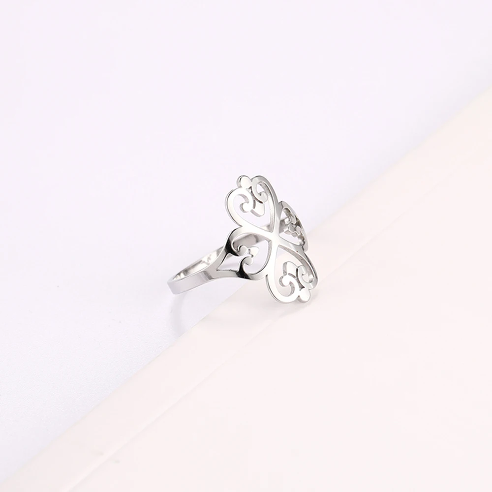 COOLTIME Geometric Filigree Flower Rings for Women Stainless Steel Vintage Four-leaf Clover Ring Birthday Jewelry Gift Wholesale