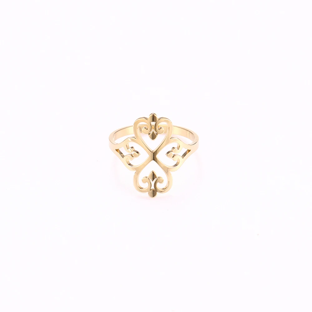 COOLTIME Geometric Filigree Flower Rings for Women Stainless Steel Vintage Four-leaf Clover Ring Birthday Jewelry Gift Wholesale