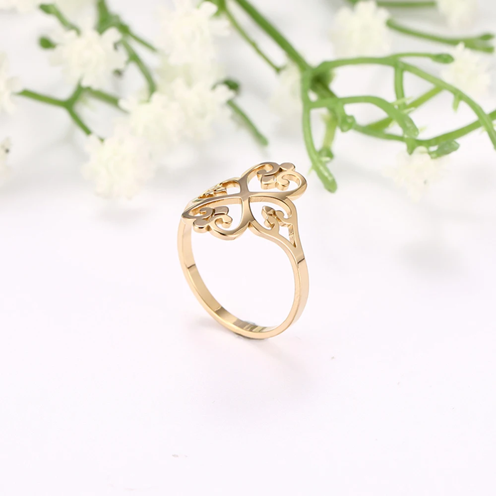 COOLTIME Geometric Filigree Flower Rings for Women Stainless Steel Vintage Four-leaf Clover Ring Birthday Jewelry Gift Wholesale