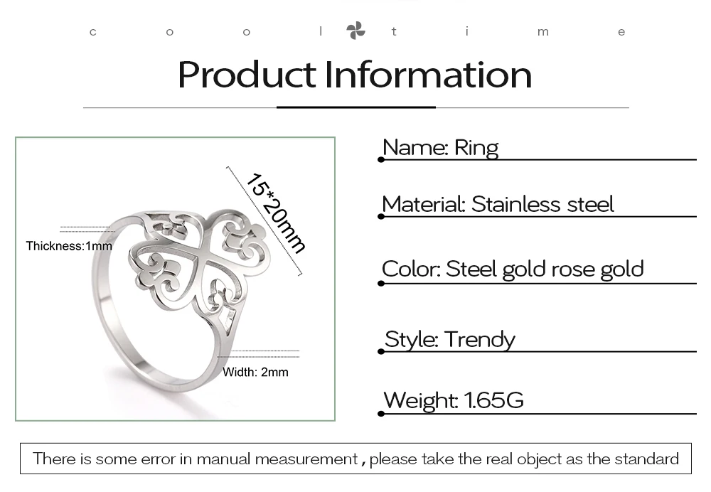COOLTIME Geometric Filigree Flower Rings for Women Stainless Steel Vintage Four-leaf Clover Ring Birthday Jewelry Gift Wholesale