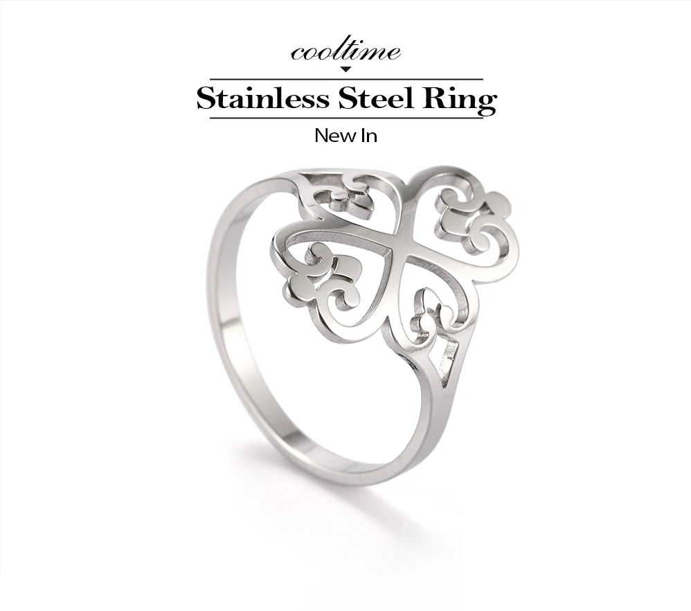 COOLTIME Geometric Filigree Flower Rings for Women Stainless Steel Vintage Four-leaf Clover Ring Birthday Jewelry Gift Wholesale