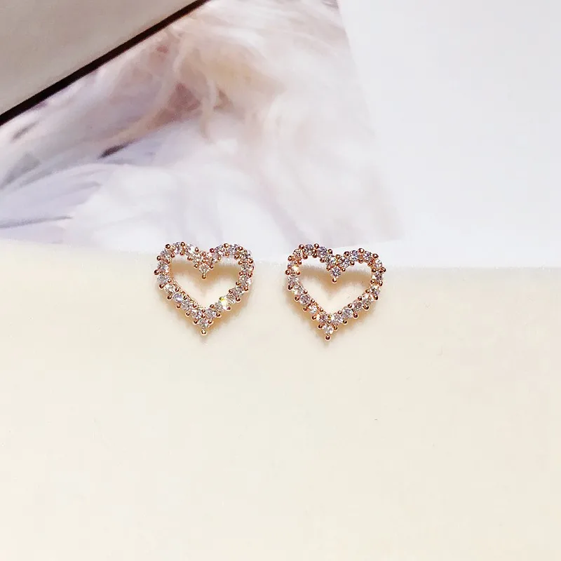 Korean Earrings S925 Silver Color Heart Bling Zircon Stone Stud Earrings for Women Fashion Jewelry 2025 Trend