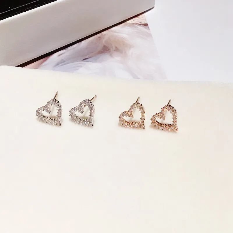 Korean Earrings S925 Silver Color Heart Bling Zircon Stone Stud Earrings for Women Fashion Jewelry 2025 Trend