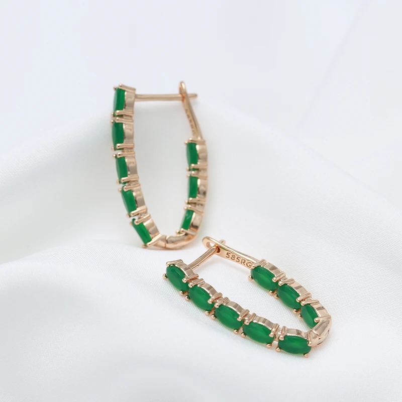 SYOUJYO Full Green Natural Zircon Long Women's Earring 585 Rose Gold Color Vintage Bride Wedding Jewelry Luxury Design Best Gift