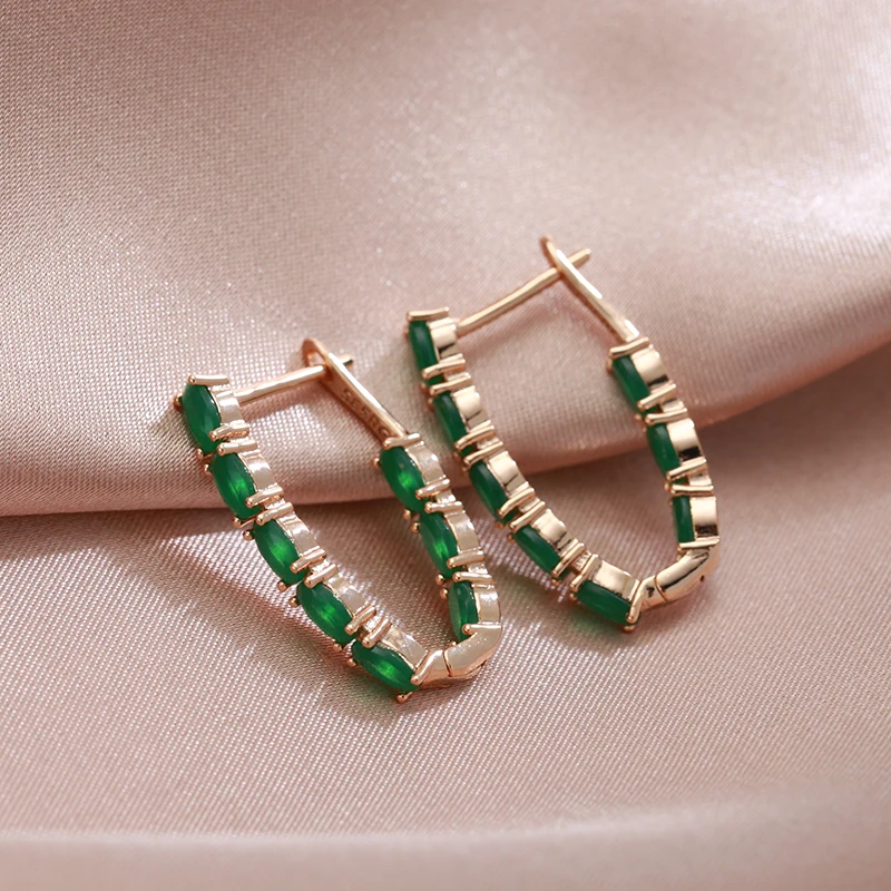 SYOUJYO Full Green Natural Zircon Long Women's Earring 585 Rose Gold Color Vintage Bride Wedding Jewelry Luxury Design Best Gift