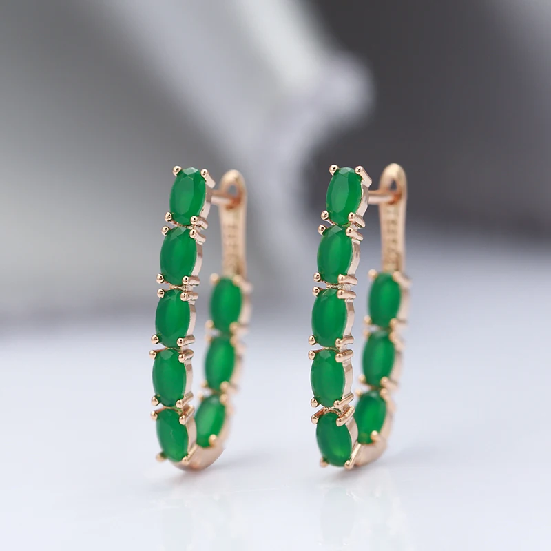 SYOUJYO Full Green Natural Zircon Long Women's Earring 585 Rose Gold Color Vintage Bride Wedding Jewelry Luxury Design Best Gift