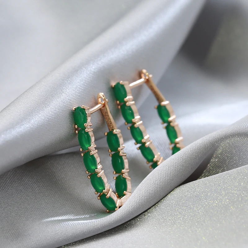 SYOUJYO Full Green Natural Zircon Long Women's Earring 585 Rose Gold Color Vintage Bride Wedding Jewelry Luxury Design Best Gift