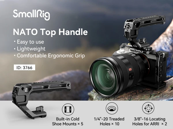 SmallRig NATO Top Handle Lite with Cold Shoe Portable Camera Handle for Shoot Fit for Sony for Canon for Nikon Camera Cage 3766