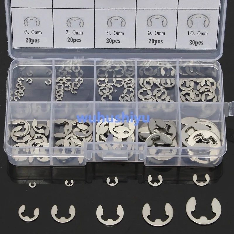 120/200 PCS 304 Stainless Steel Stainless Steel E Clip Washer Assortment Kit Circlip Retaining Ring for Shaft Fastener M1.5~M10