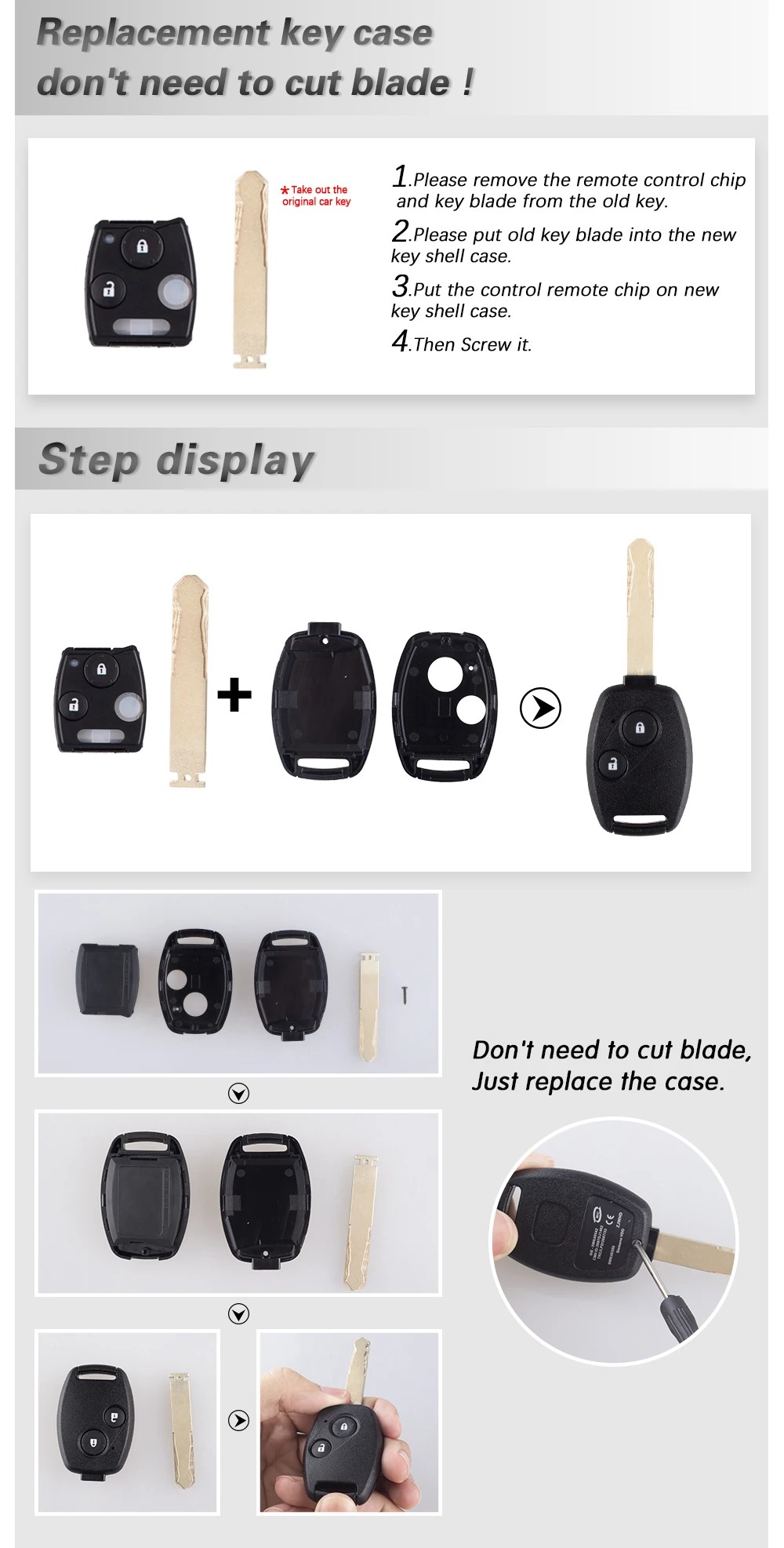 KEYYOU Replacement 2/3/4 Buttons Remote Car Key Case Shell For Honda Accord Civic CRV Pilot Fit Insight Ridgeline 2007 - 2013