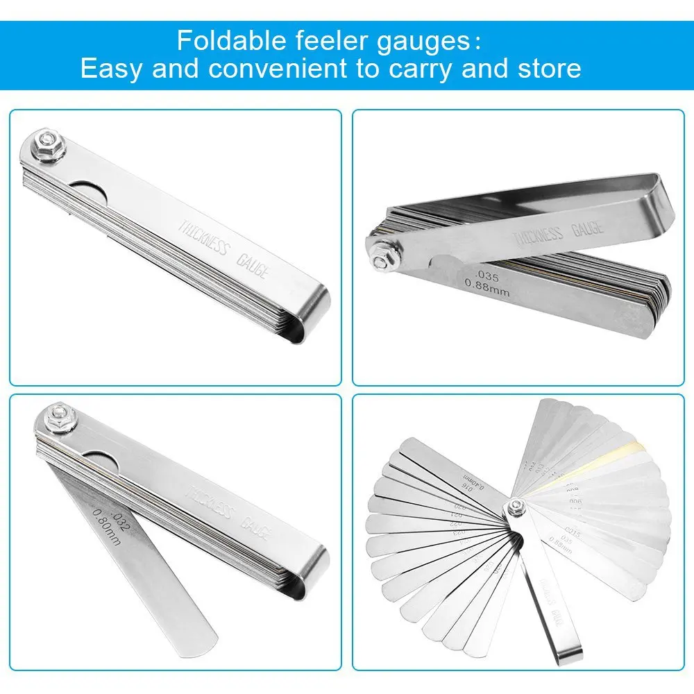 32/26/25/20 Blades Feeler Gauge Metric Gap Filler 0.02-1MM / 0.0008-0.040 INCH Gage Measurement Tool for Engine Valve Adjustment